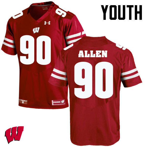Youth Winsconsin Badgers #90 Connor Allen College Football Jerseys-Red - Click Image to Close